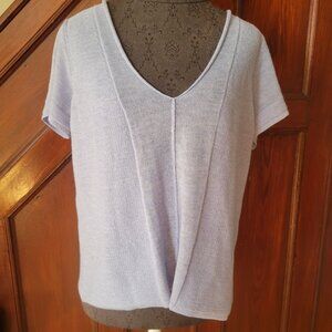 Eileen Fisher Womens Wool V-Neck Short Sleeve Knit Top Light Lavender Size M